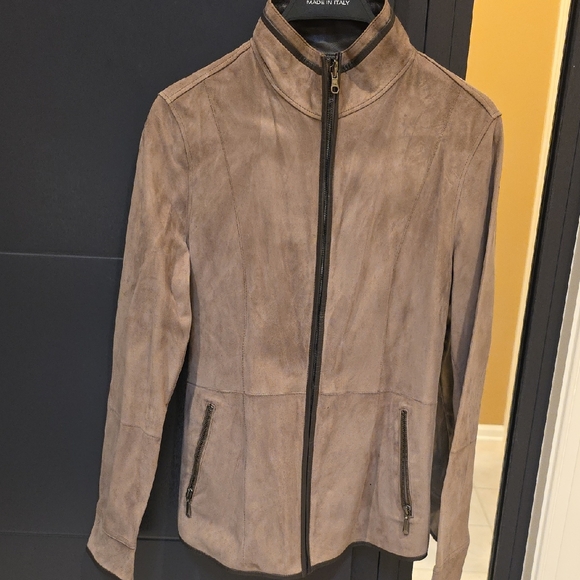 Brown Suede Jacket with Black Trim